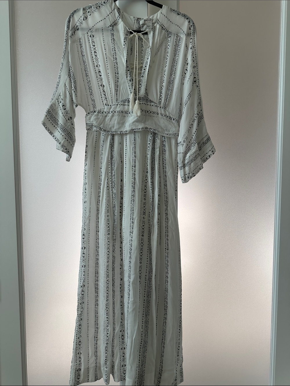 Forever 21 White Maxi Dress with Black Stripe Print